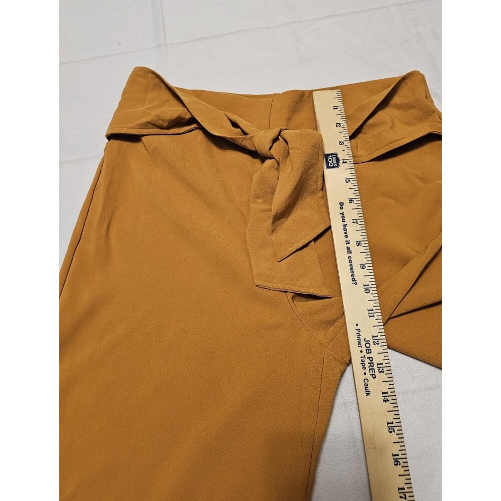 Mosaic & Co Mustard High-Rise Wide Leg Trouser Pants Tie Front Belt Women's Lg - Picture 5 of 9